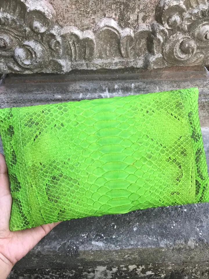 Genuine python skin bright green envelope clutch| Foldover Woman Summer Purse | Elegant Classy Clutch bag | Snakeskin small bag