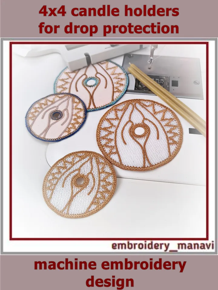 In The Hoop embroidery designs candle holders for drop protection 2 types in 2 sizes from Embroidery Manavi 05