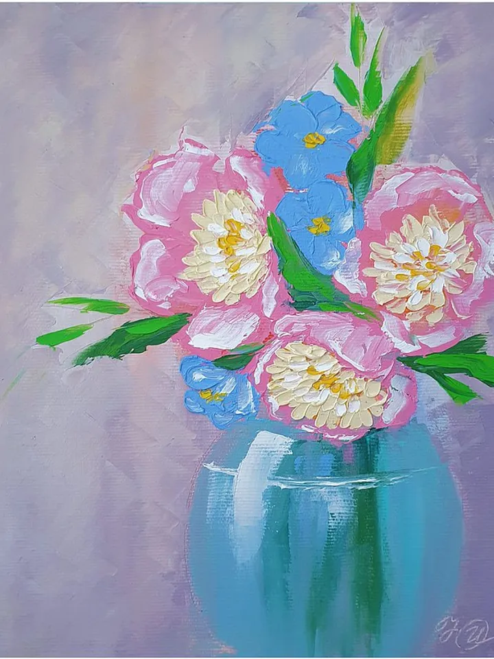 Peony Painting Bouquet Original Art Floral Wall Art Flower Artwork Oil Painting
