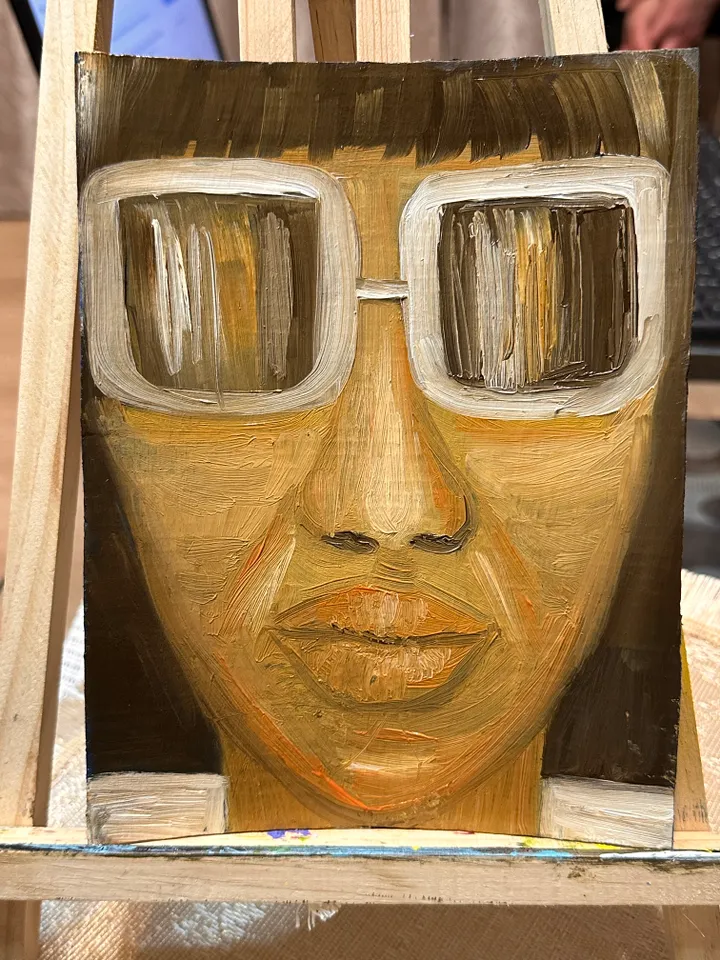 Oil Painting Abstract Portrait of a Young Man with Glasses Male Art People Cardboard 8x6 inches 20 x15 cm Miniature Modern Art Abstraction Unframed Wall Decor