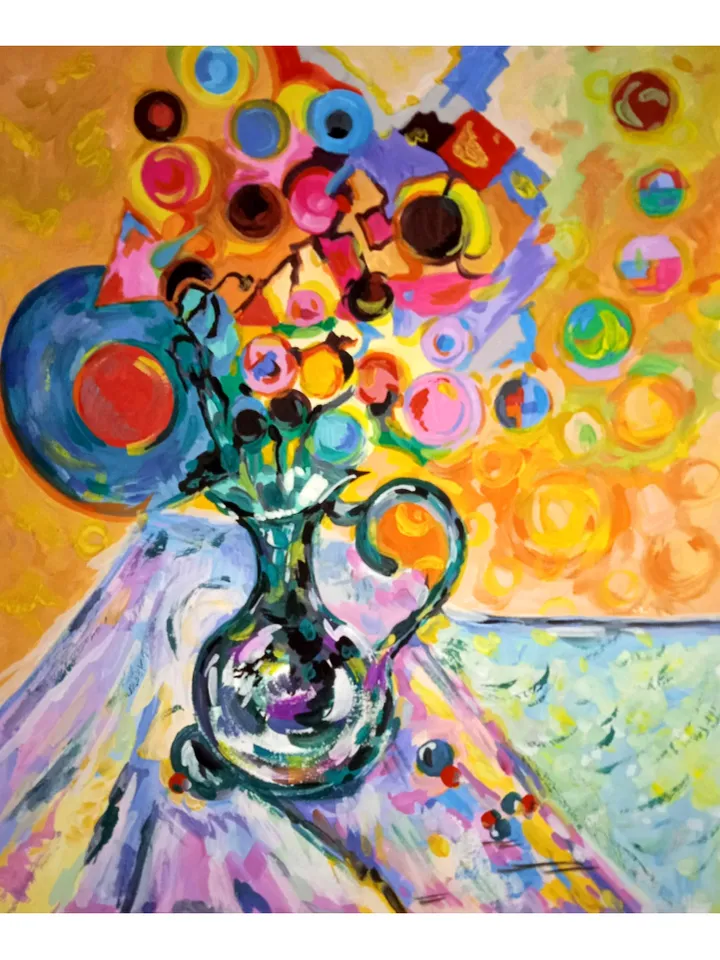 Kandinsky Style Painting Flowers Abstract Original Art Floral Wall Art 15 by 12 Above Sofa Art by TatianaArtShop
