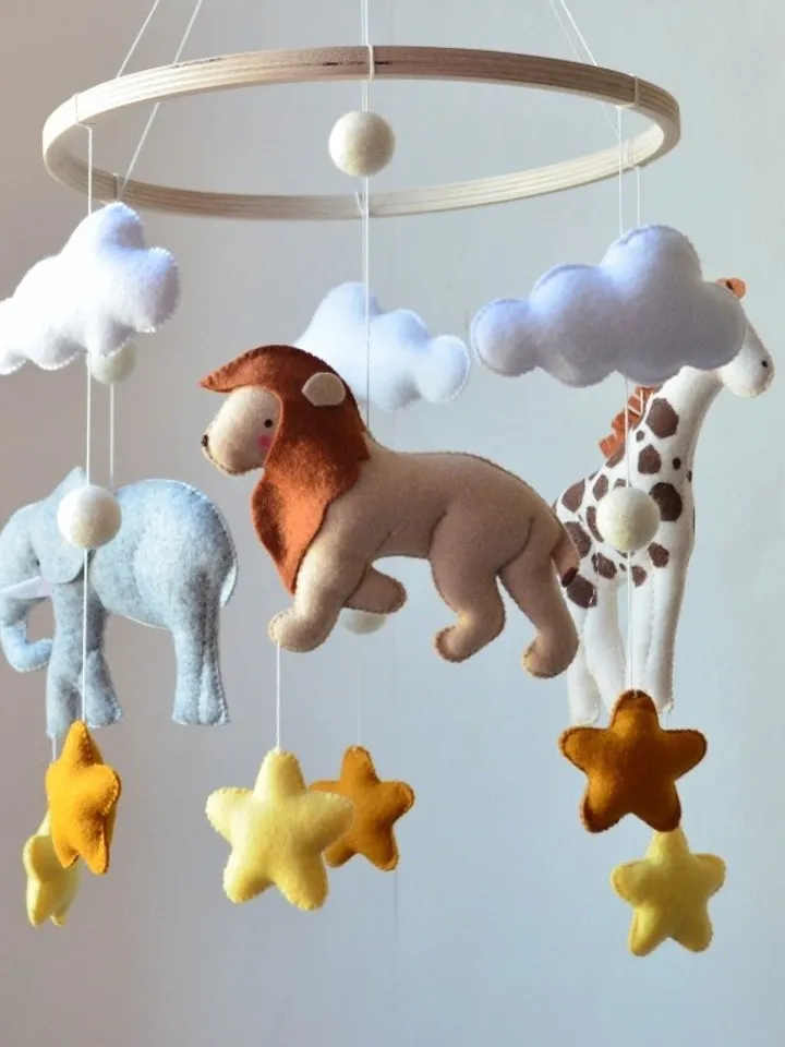 Safari baby mobile, decor Jungle animals, handmade crib mobile