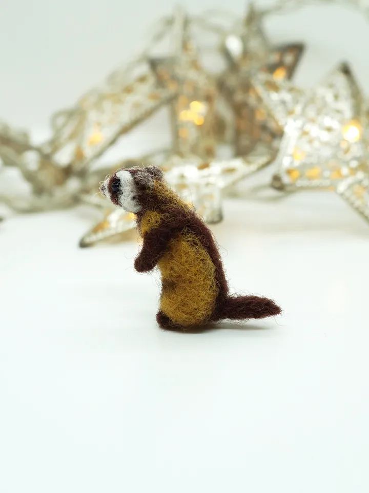 Tiny needle felted ferret, miniature animal, made to order