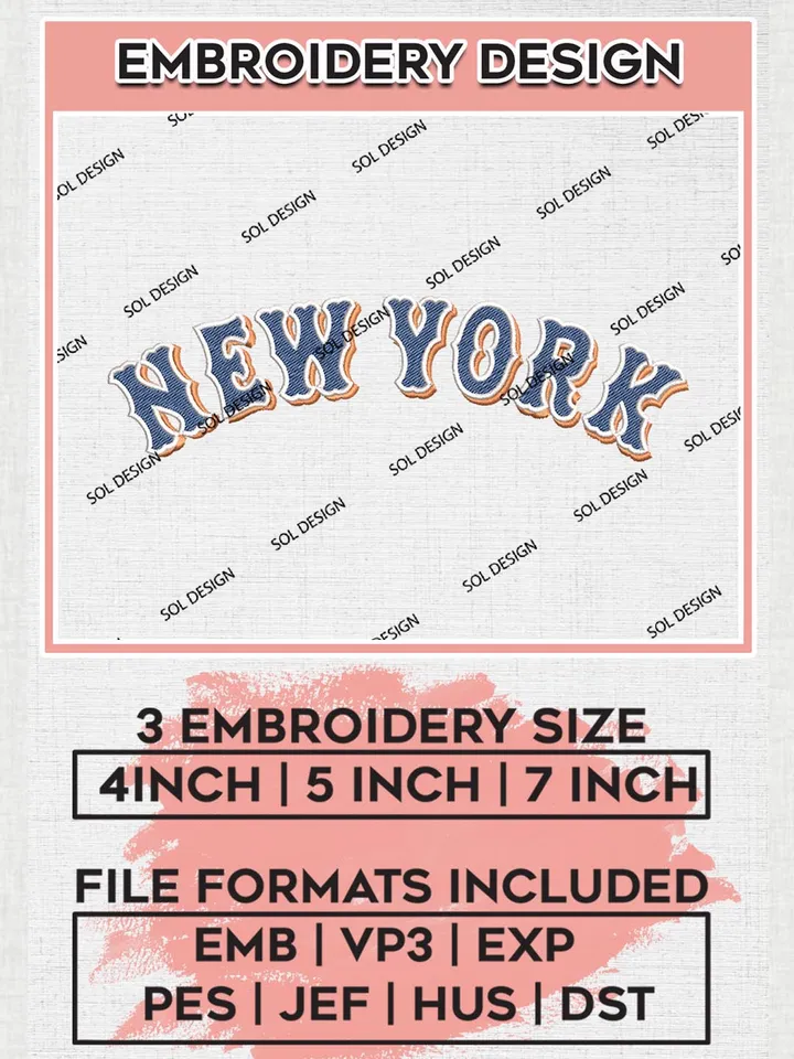 MLB New York Mets Wordmark Machine Embroidery Files, MLB New York Mets Team Embroidery, MLB Teams, 3 sizes, MLB Machine embroidery designs, Digital Download