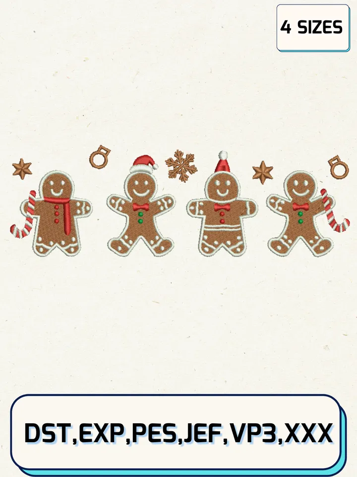 Gingerbread Man Embroidery Designs,Christmas Embroidery Designs,Machine Embroidery Files,4 Sizes