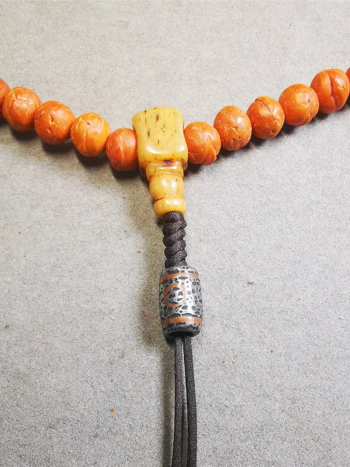 Gandhanra Handmade Tibetan Mala Spacer Beads,Cold Iron 3 Eyes Dzi Marker Beads for Prayer Beads Necklace Accessories,0.3" × 0.47"