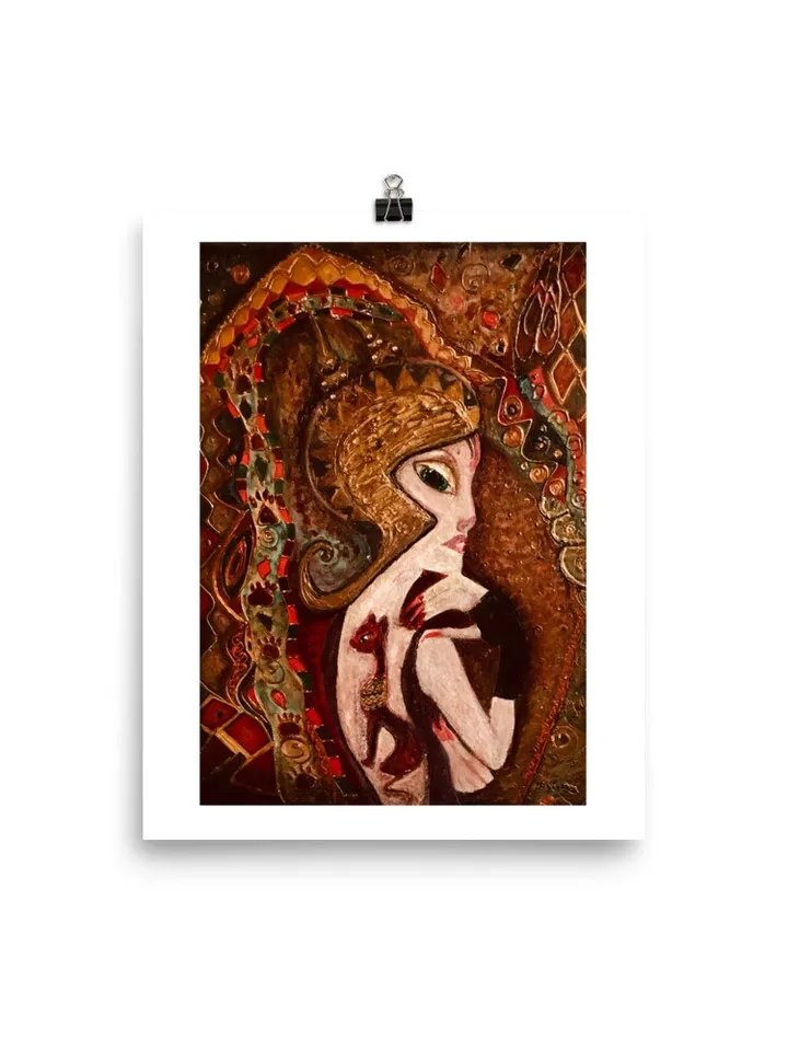Woman cat Photo paper poster,made with my original mix media painting,one of a kind painting,fantasy woman cat painting.