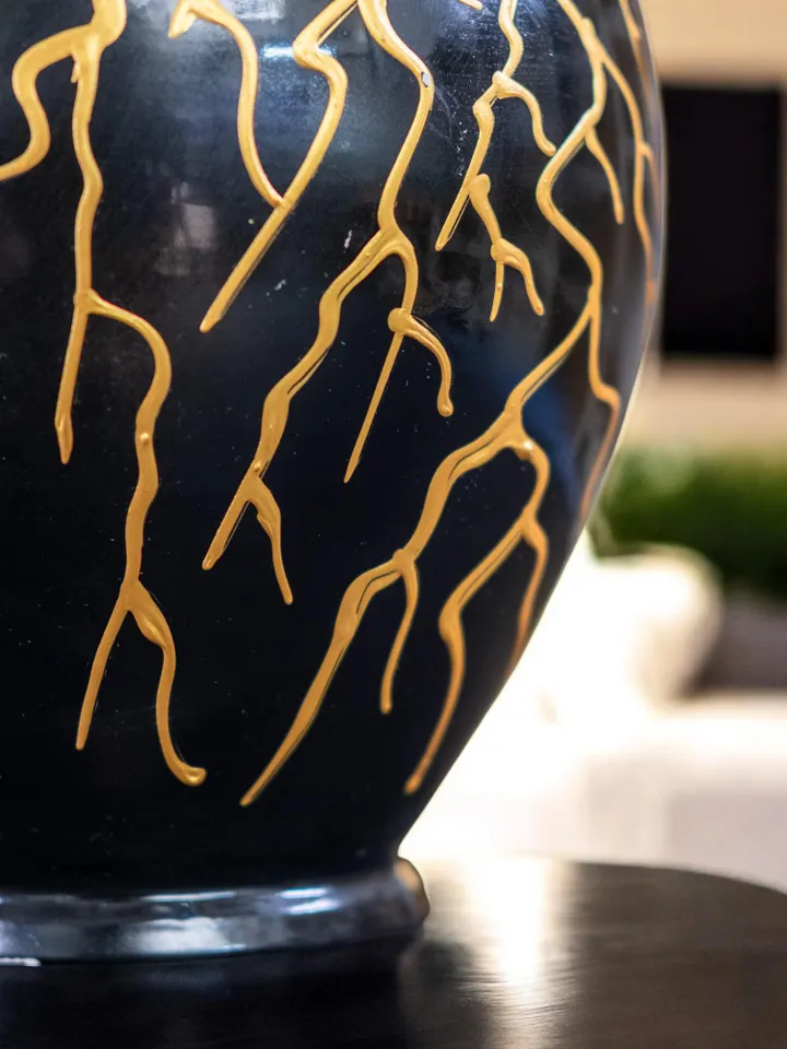 Handmade Large Jar with Lightning-Inspired Gold Accents | 45 cm Decorative Art Object, Home Decor