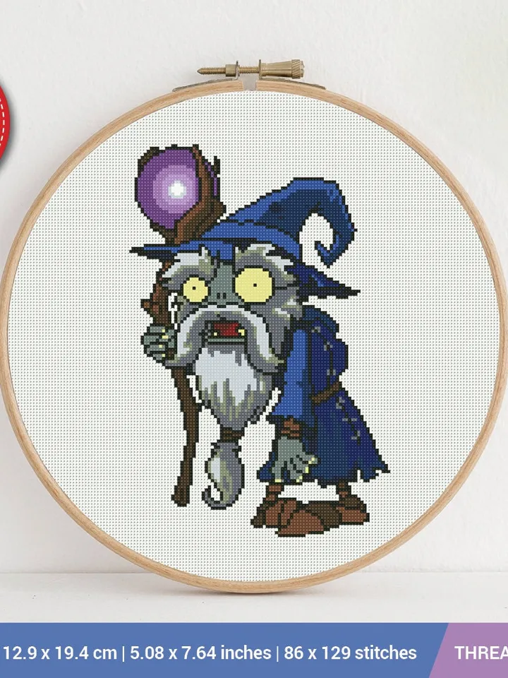 Wizard Zombie Cross stitch pattern | Embroidery Pattern | Instant Download | Embroidery Designs
