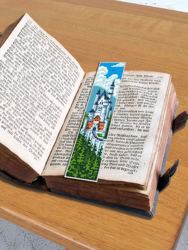 Bookmark cross stitch pattern PDF Neuschwanstein castle cross stitch chart Handmade bookmark digital Nature embroidery download PDF #B65