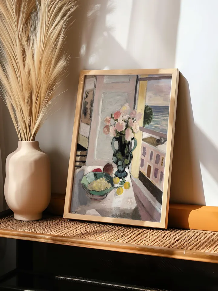 Henri Matisse Still Life Print Open Window Vase with Roses Bowl of Lemons Coastal Seaside View Fauvist Wall Art Digital Download Poster HMS5