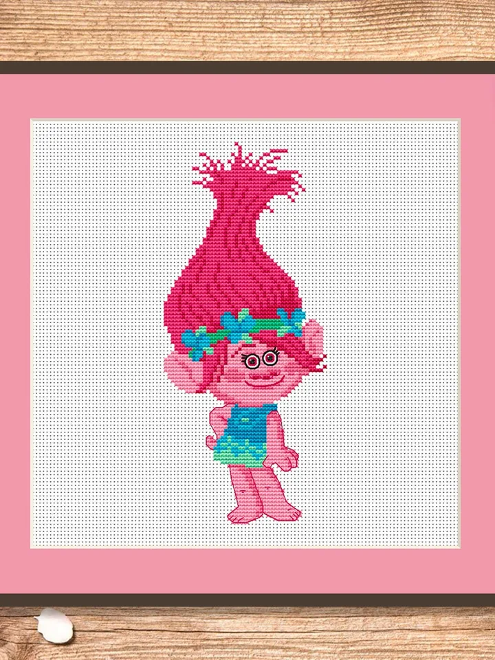 Troll Poppy Cross Stitch Pattern, Movies Cross Stitch, Movie Pattern, Troll Cross Stitch Pattern, Baby Cross Stitch Patterns #bab001