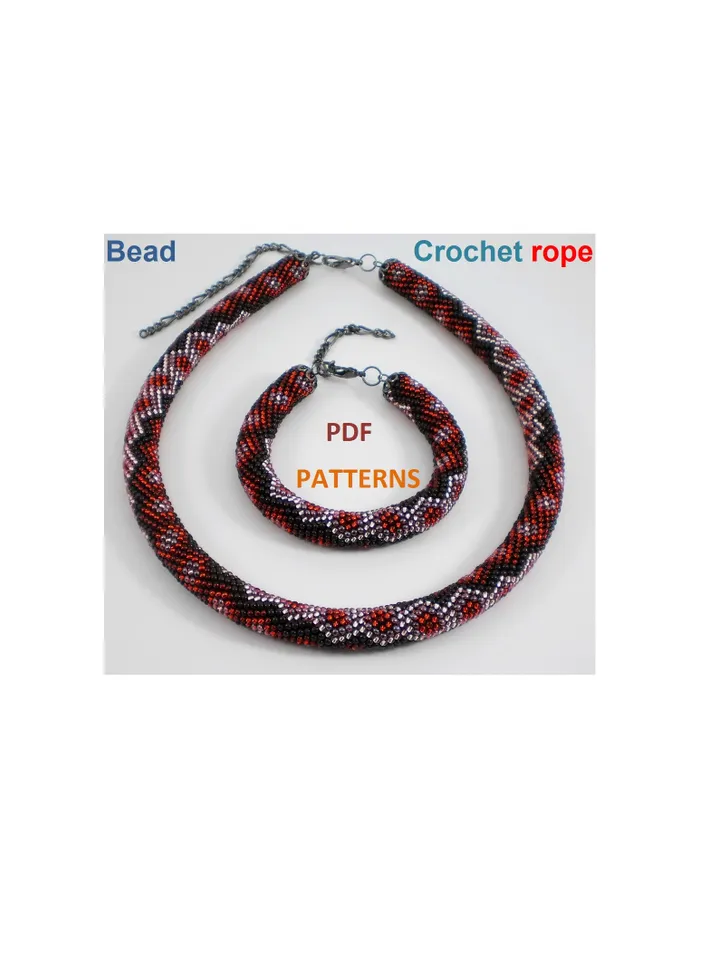 Bead crochet rope patterns «Rendezvous» necklace and bracelet, DIY, Instant Download, PDF fail