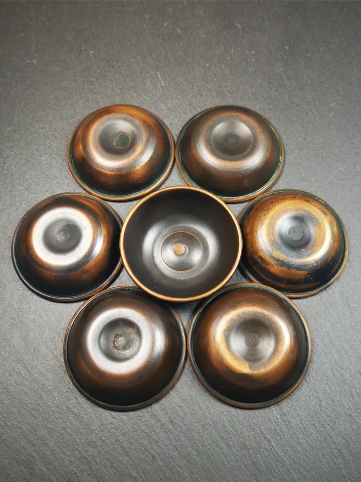 Gandhanra Handmade Tibetan Buddhist Water Offering Bowls,Yonchap Bowls,Made of Red Copper,1 Set of 7 Bowls,1.9"