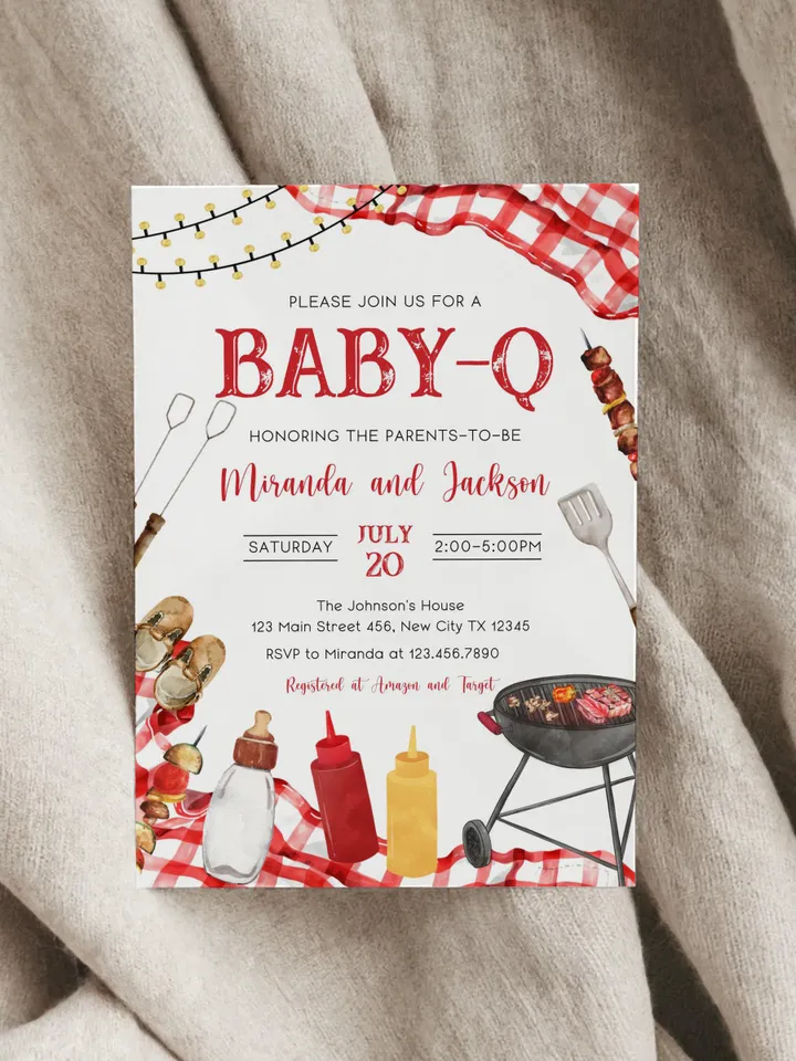 BBQ Baby Shower Invitation, Baby-q Baby Shower Invite, Backyard Baby Shower, BBQ Party Baby Sprinkle Invitation, Editable Canva Template BBQ