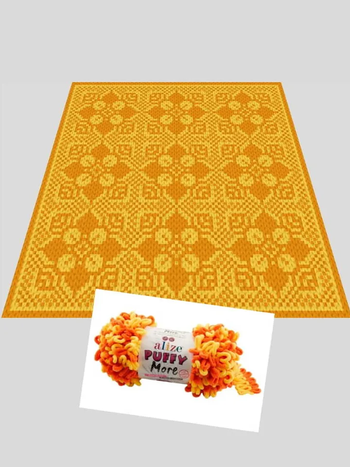 Loop yarn Finger knitted Summer Bloom blanket pattern