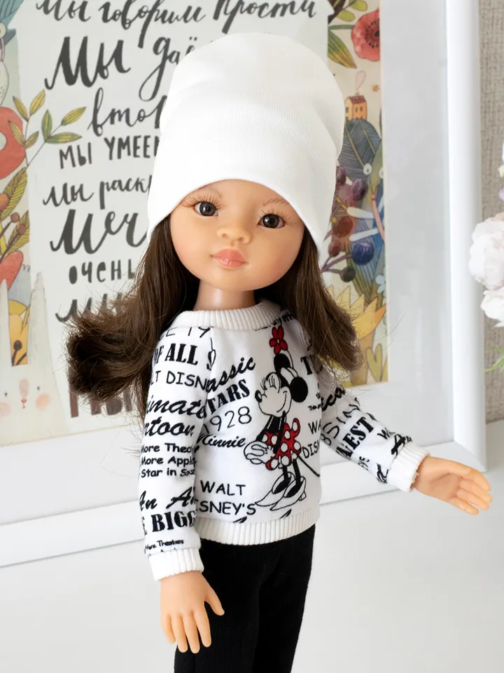 Black and white set clothes for Paola Reina doll, Siblies doll, Corolle, Minnie Mouse print, suit for 13" dolls