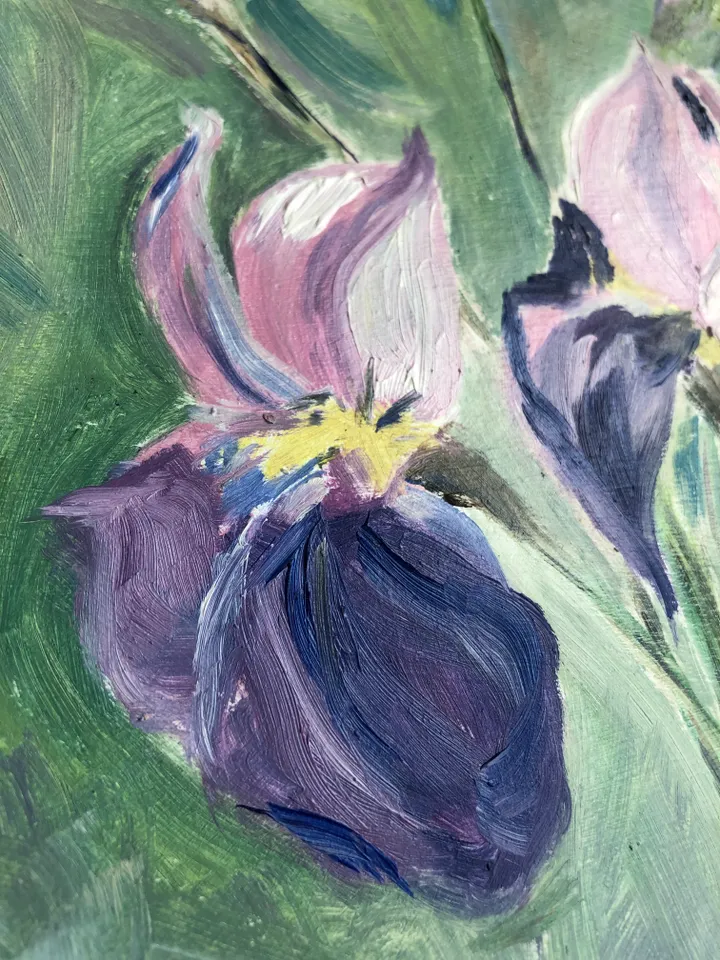 Irises flowers original oil painting wall art modern painting 8x11 inches