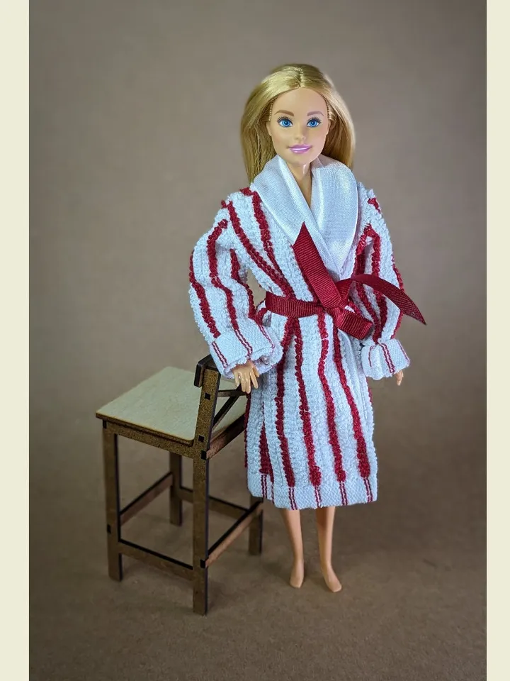 Handmade white & hot red terry bathrobe for 1/6 scale fashion female dolls