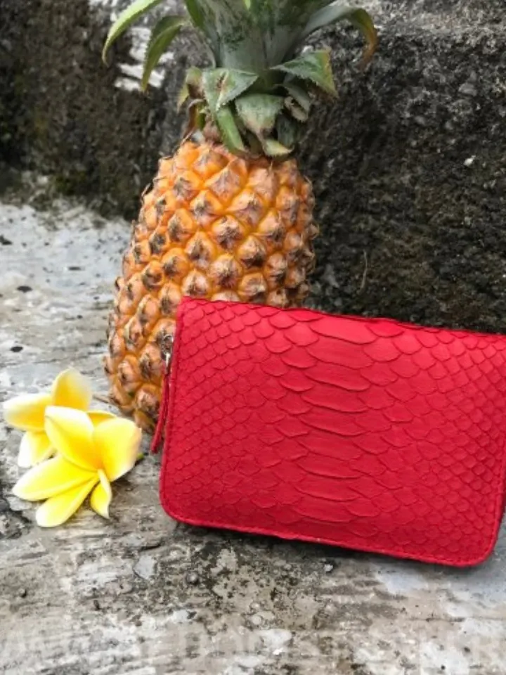 Genuine python skin red wallet | Small wallet | Exotic leather wallet | Women wallet | Snake trendy Wallet | Snakeskin designer wallet