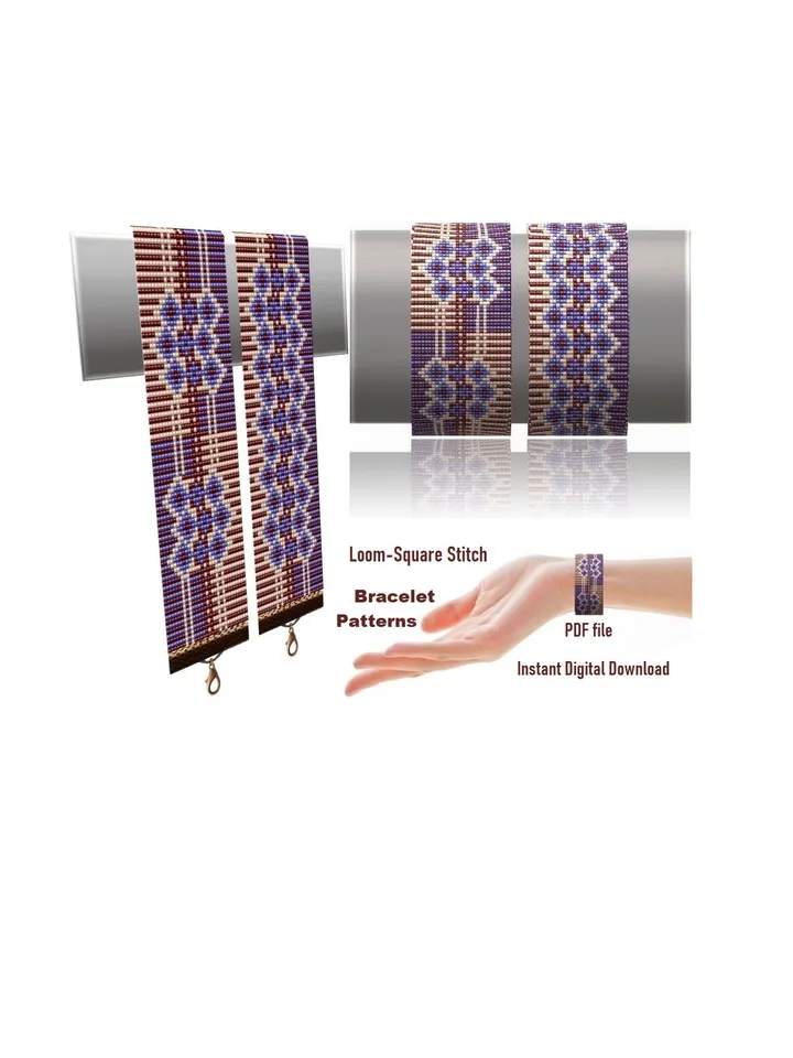 Cuff Bracelet Loom - Sguare Stitch Bead Patterns Bracelet Beading Patterns Bead loom pattern Miyuki Delicas - Preciosa Instant Download