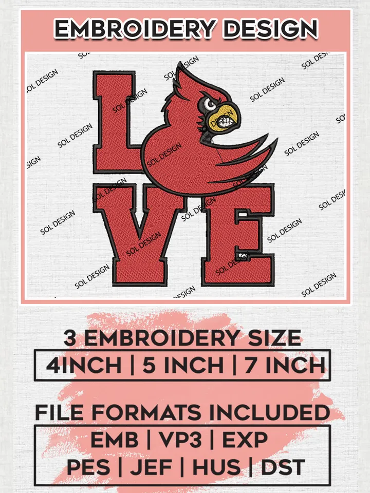 NCAA Love Louisville Cardinals Team Logo embroidery designs, NCAA Louisville Cardinals Logo Machine embroidery designs, NCAA Team Logo embroidery designs, NCAA Game Day Machine embroidery designs, Digital Download