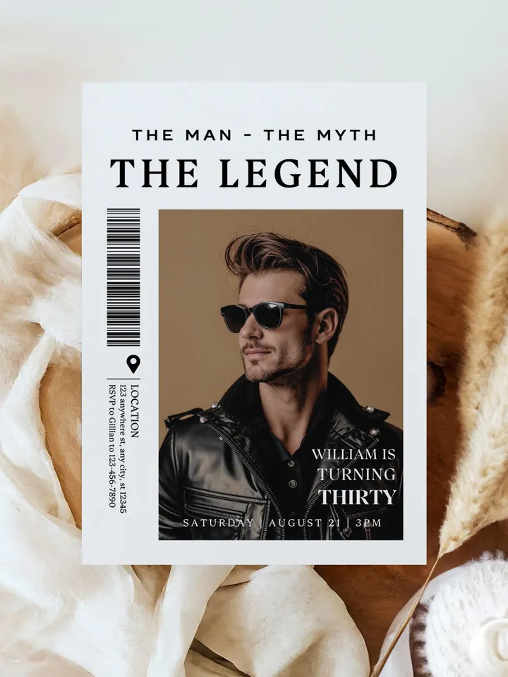 The Man The Myth The Legend 30th Birthday Invitation, THIRTY, Editable Printable, 30th Party Text Invite, Instant Download, Canva Template