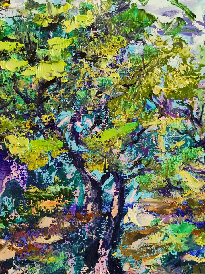 Pine Mountains River Impasto Painting Original Fine Art Artist Svinar Oksana