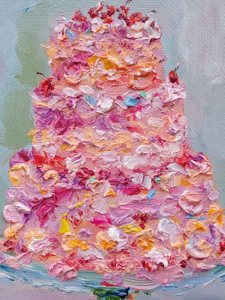 Oil painting on canvas 20x20cm (8x8 inches) "Birthday Cake"