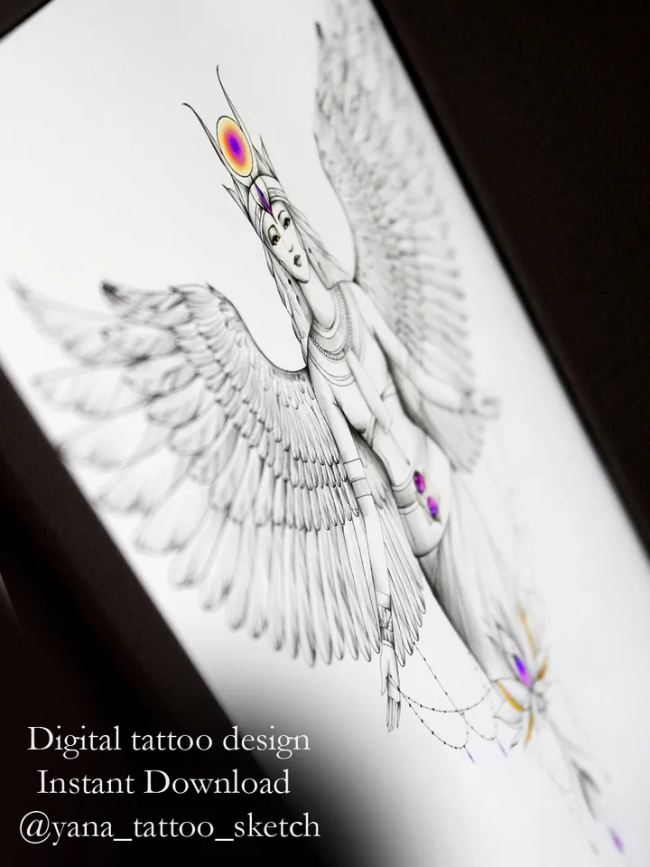 Isis Goddess Tattoo Design Isis Egyptian Goddess Tattoo Idea Drawing Sketch, Instant download JPG, PDF, PNG