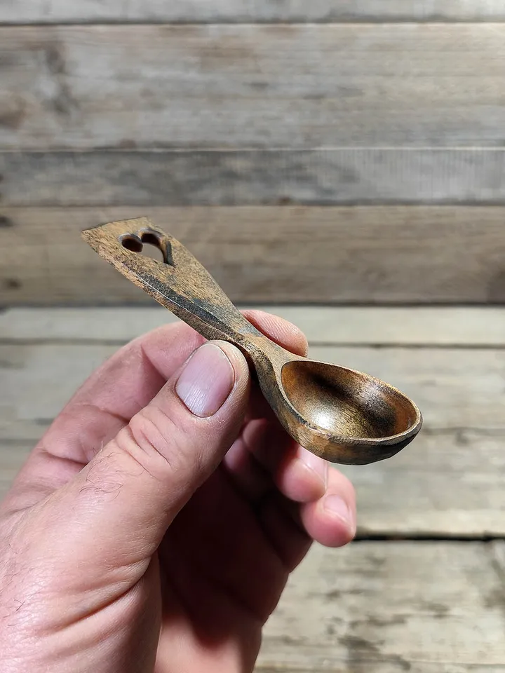 Handmade willow coffee scoop, 9th wedding anniversary gift, Rustic wooden coffee spoon