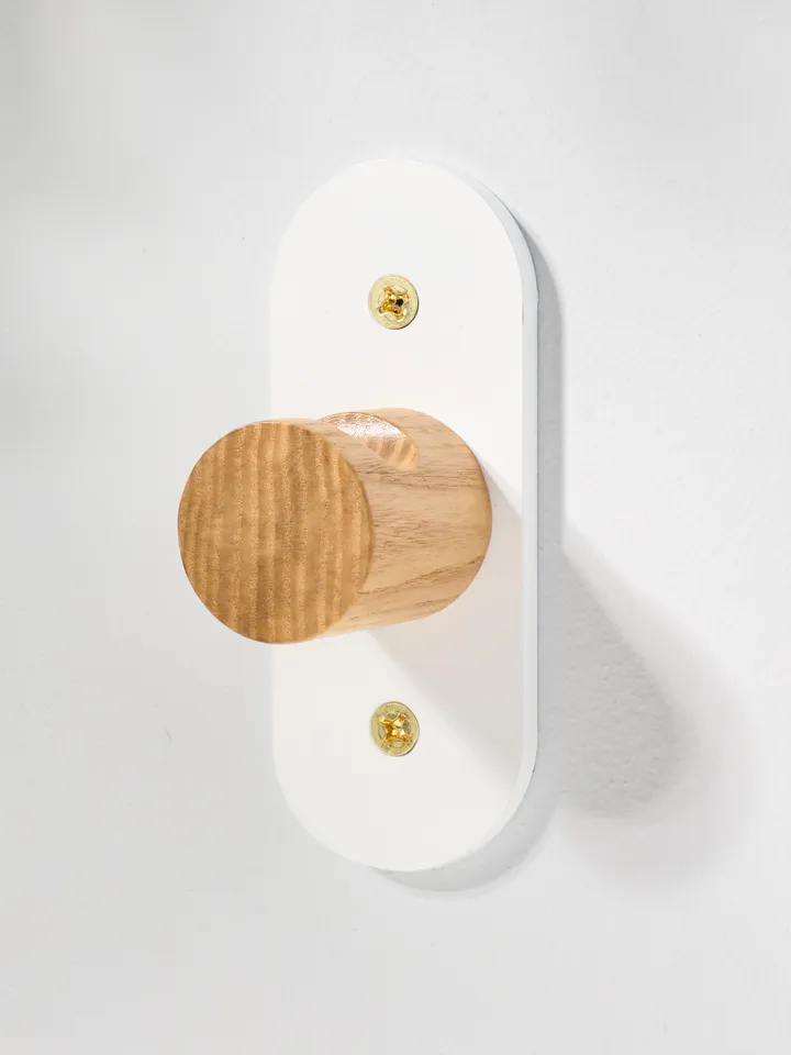 White + Ash Minimalist Metal and Wood Wall Mounted Coat hook