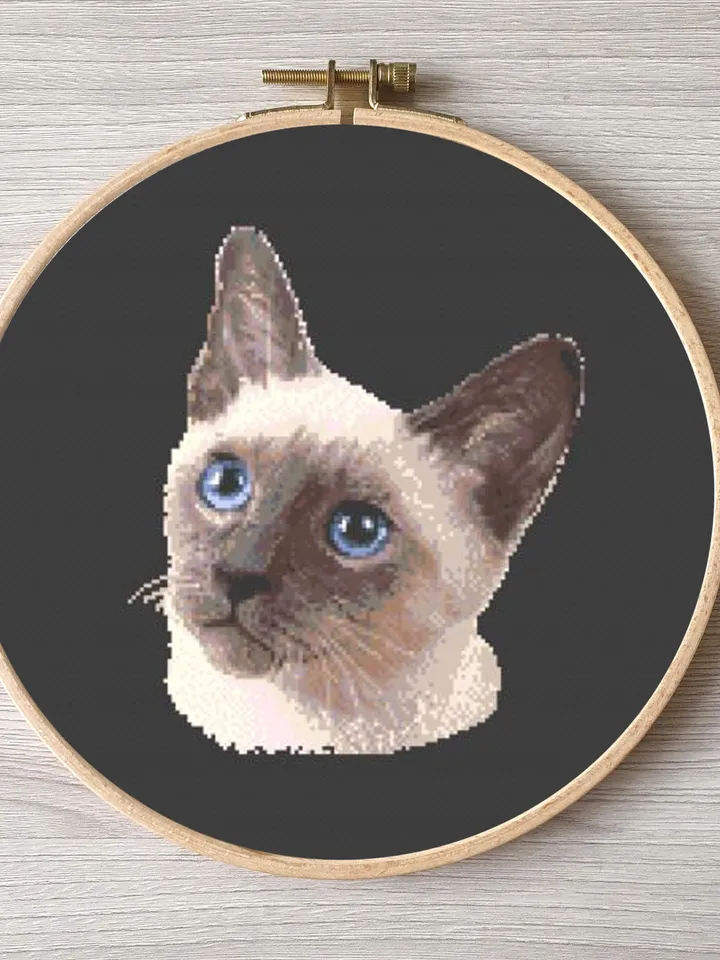 Thai cat pattern pdf cross stitch, pets easy embroidery DIY, art.1