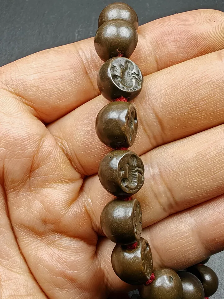 Gandhanra Antique Tibetan Handhold Wrist Mala,12mm Half Round Garuda Bird, Made of Thokcha,Lucky Rosary,Spiritual Gift