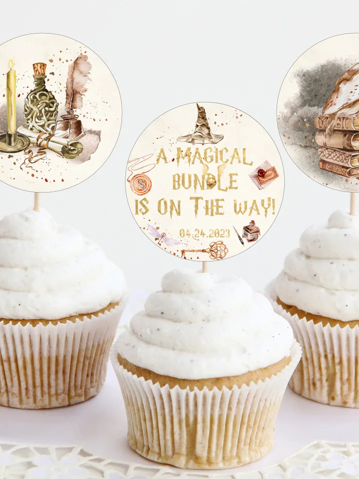 Editable Cupcake Topper Label Baby Shower; Magic School Baby Shower; Printable Cupcake Topper Label; Magical Party Decoration;wh1