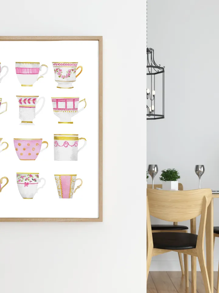 Tea cups, Kitchen Art, Wall Art, Kitchen Wall Decor, Vintage Tea Cup, Gift For Tea Lovers, Tea Party Decor ,Watercolor Art Print Tea Poster