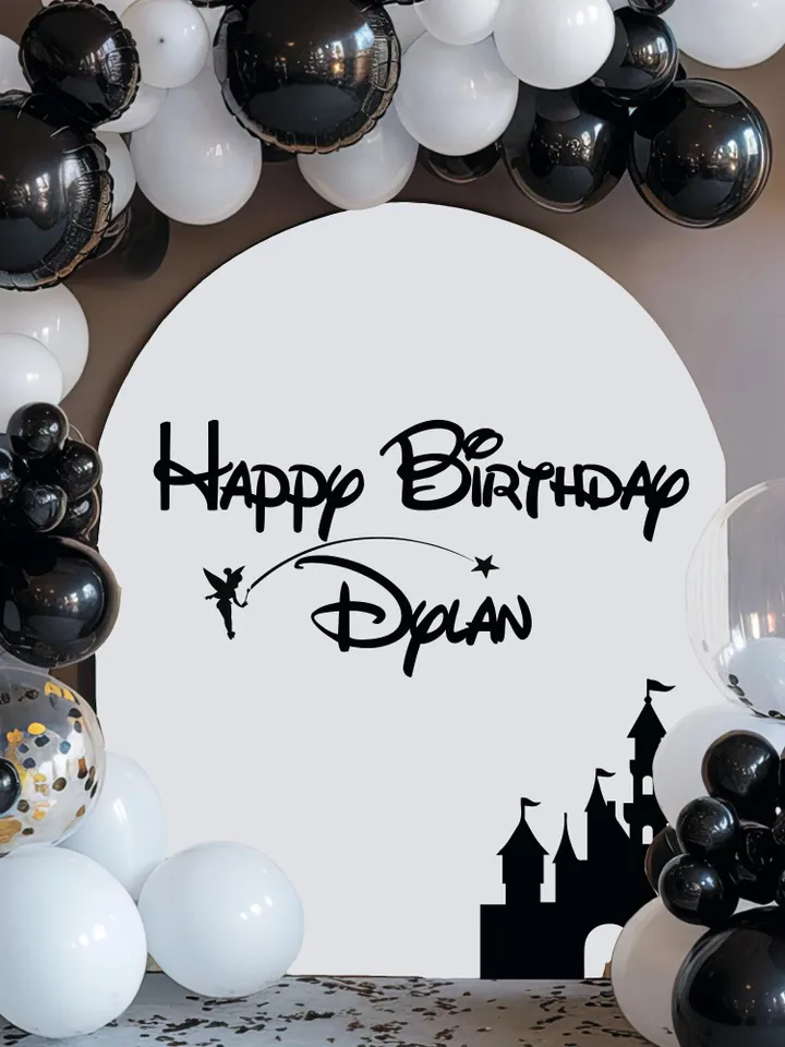 Happy Birthday Party Backdrop Mickey Mouse Wall Decal Personalized Sign Name Sticker Decoration Ar3