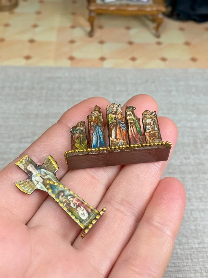 Christmas set. Dollhouse miniature. 1:12. Christmas. Christmas gift. Author's design. Nativity scene.