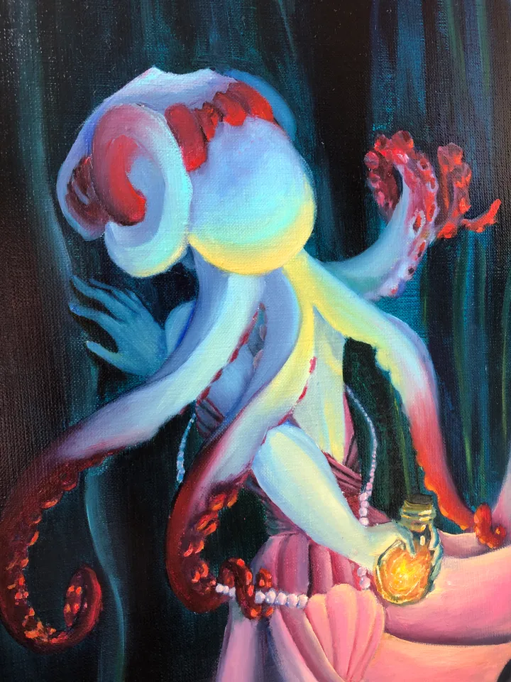 Octopus girl painting Underwater original oil artwork