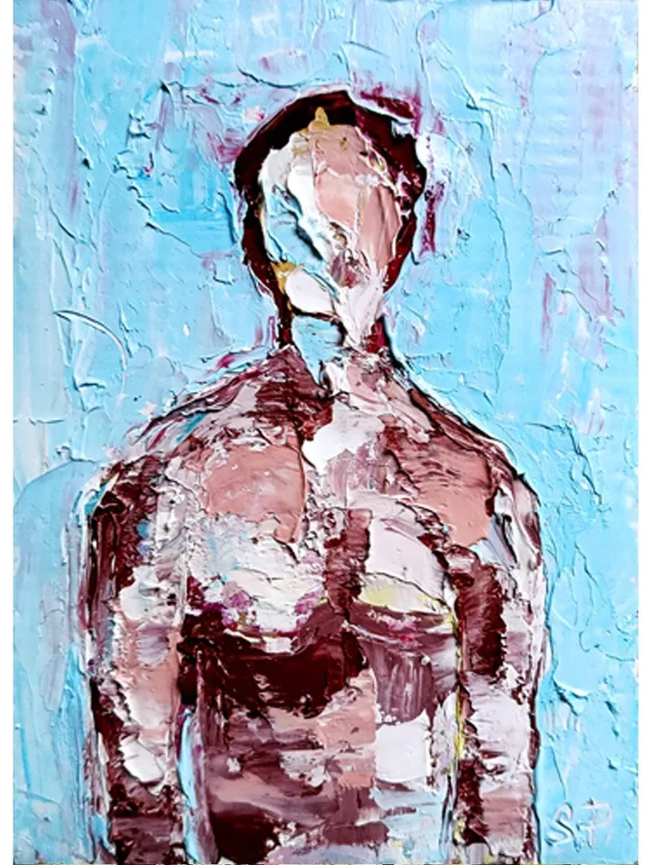 Abstract Portrait Of A Man Standing Person Portrait Gay Body Painting Small Male Art Unique Original Oil Painting Modern Surrealism Art 7x5