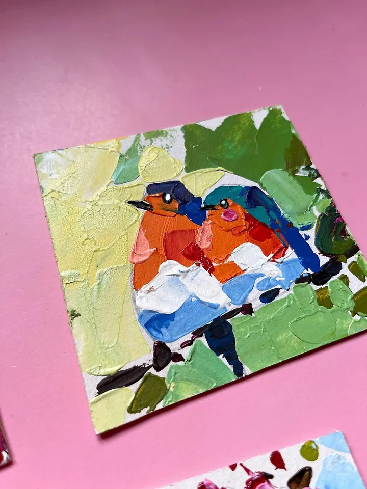 Bird Painting Set Original Artwork Chicadee Small Painting