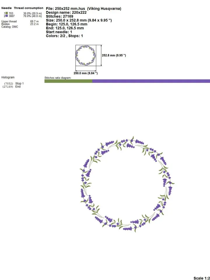 Lavender embroidery design Machine embroidery Lavender wreath 4 sizes and border embroidery 3 sizes, Flower embroidery files download #R51