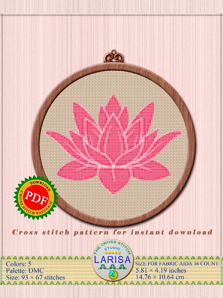 Pink Lotus Flower Cross Stitch Pattern | Pink Lotus Flower