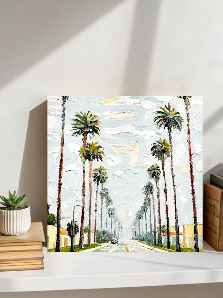 Los Angeles Oil Painting Street Original Art Impasto Scene Sunset Boulevard Impressionist Painting Palm Trees Car Cityscape Art Gift