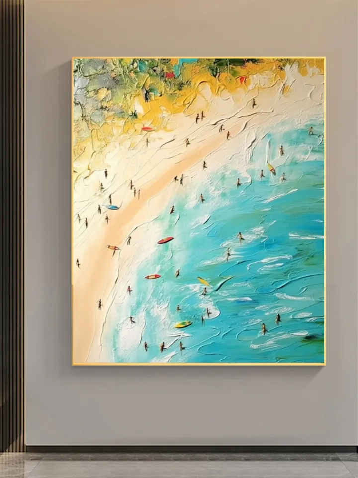 Original Beach Painting On Canvas, Summer Seaside Oil Painting, Golden Beach Art, Office Living Room Wall Art, Large Wall Art, Home Decor