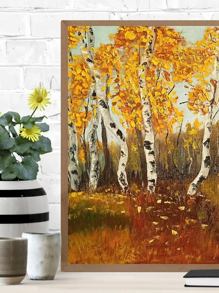 Birch Landscape Art Birch Original Oil Painting Birch Art Impasto Yellow Forest
