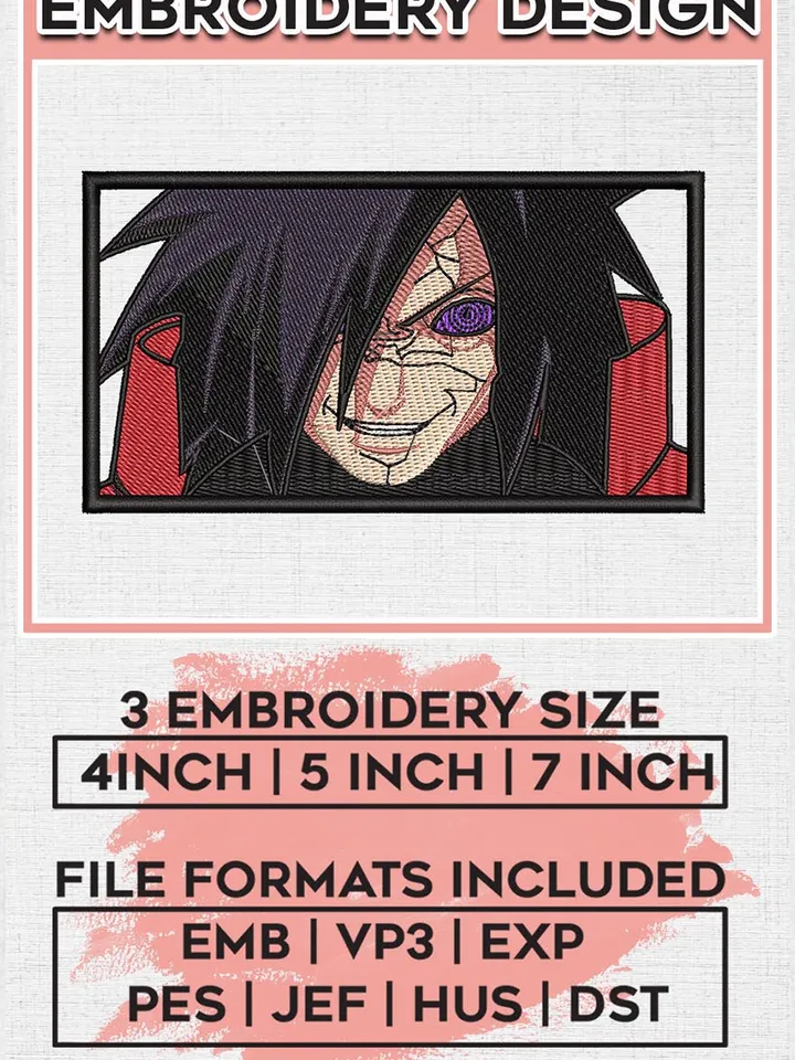 Madara rectangle embroidery design, Naruto embroidery, Anime design, Embroidery shirt, Embroidery file, Digital download EMB_ANIME_95