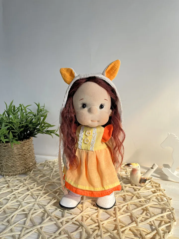 Handmade Textile Doll Waldorf Style Collectible Art Doll Heirloom Gift (20cm) Birthday Gift for Girl