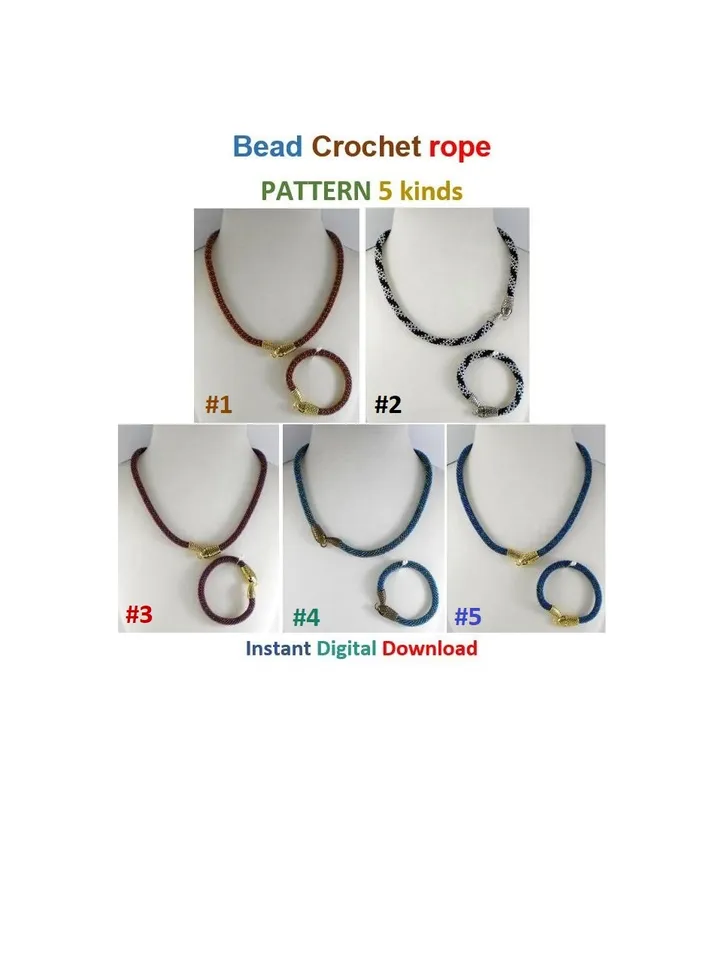 Bead Crochet Snake Necklace Bracelet patterns, Rope bead crochet, DIY, bead crocheting, bead jewelery, Instant Download, PDF patterns