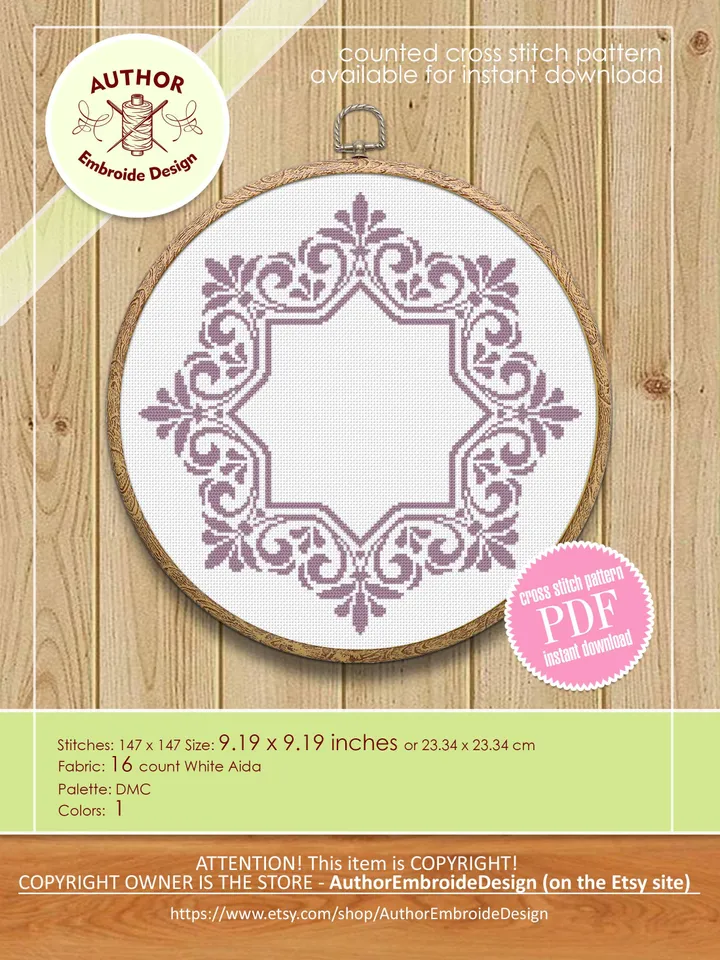 Mandala frame cross stitch pattern PDF download Monogram mandala cross stitch chart,  Mandala wreath pattern digital Round floral frame #Y10